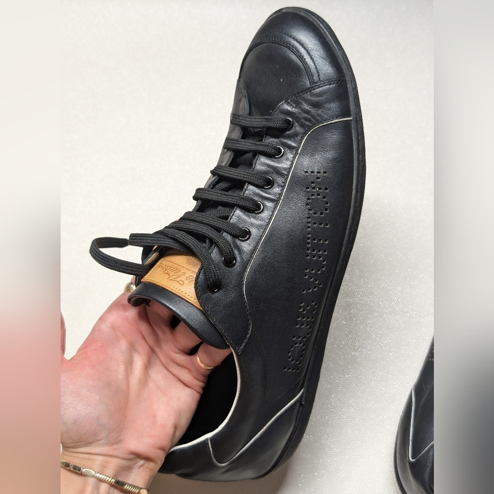 Black Louis Vuitton Leather Men's Low Sneakers 10.5 Quiet Luxury
